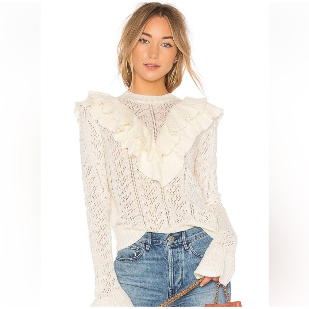 TULAROSA‎ Revolve Manny Cream Ruffled Knit Sweater Bell Sleeve Crochet Womens XS